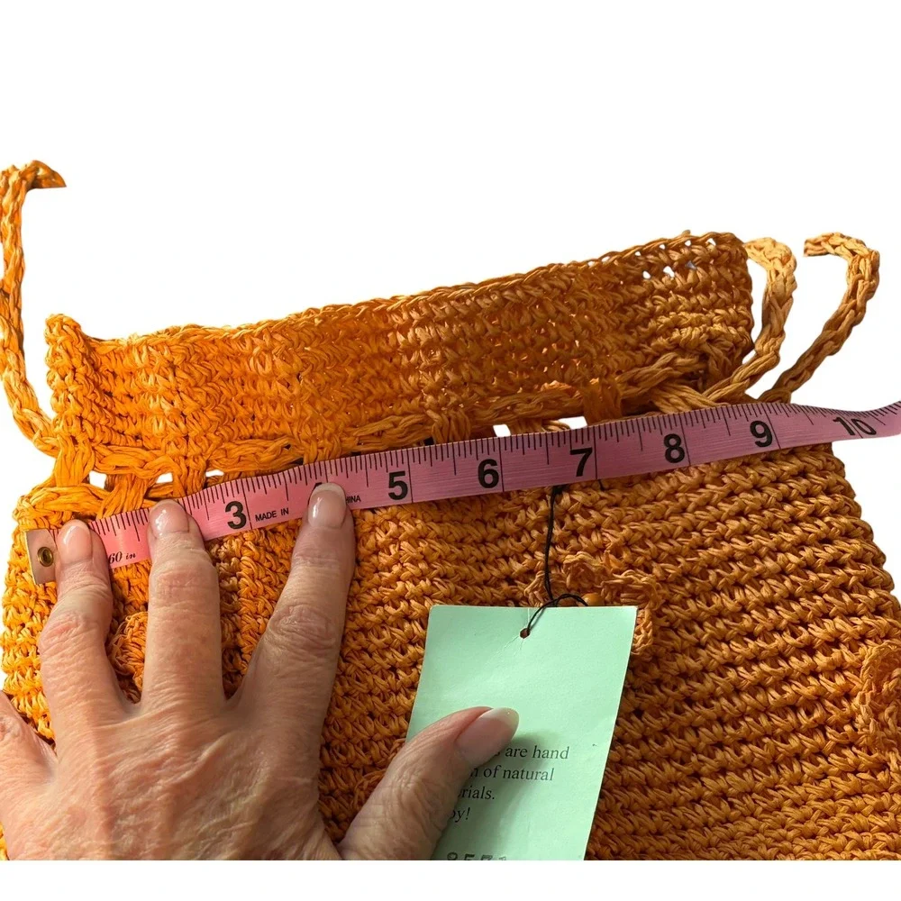 Boho‎ Orange Macrame Hand Woven Natural Materials Bag Beach Summer Hippie. NWT